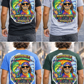 Psychedelic Fisherman Tee — “Hooked on the Groove” (Solid)
